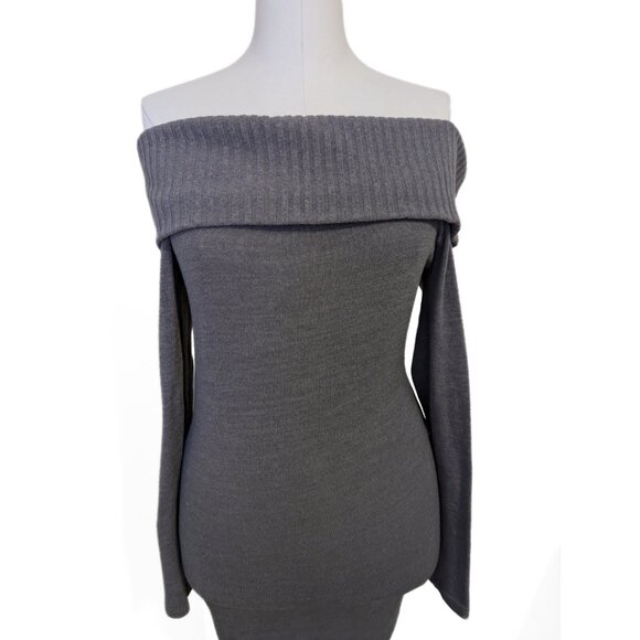 Seven Sisters Grey Off the Shoulder Sweater Dress Girly Cute Neutral Size S - Picture 4 of 7